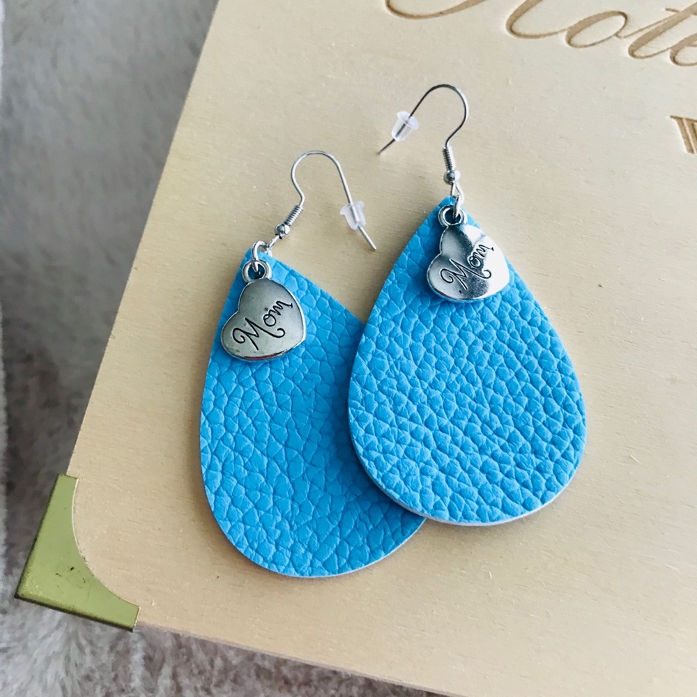 Leather “mom” earring with silver charm